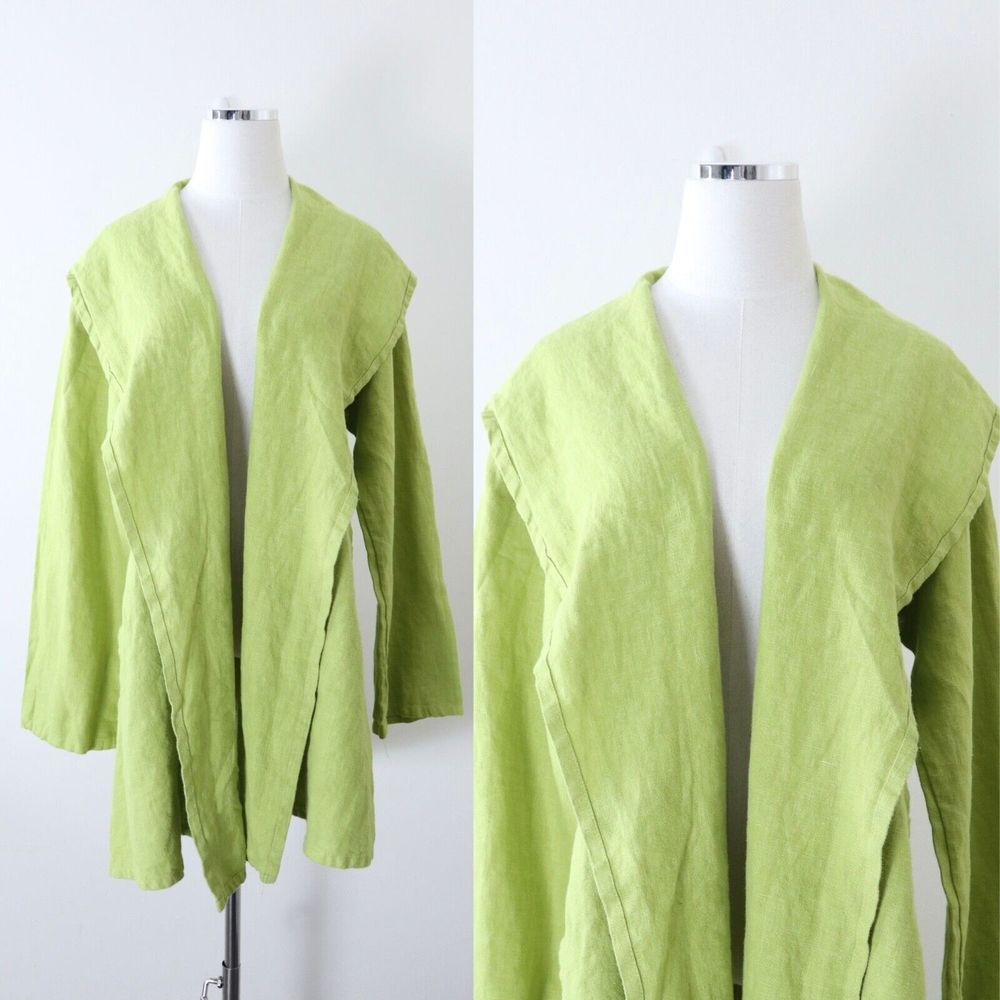 Bryn Walker Size XS Heavy Linen Jacket Drape Front Gooseberry Lime Green